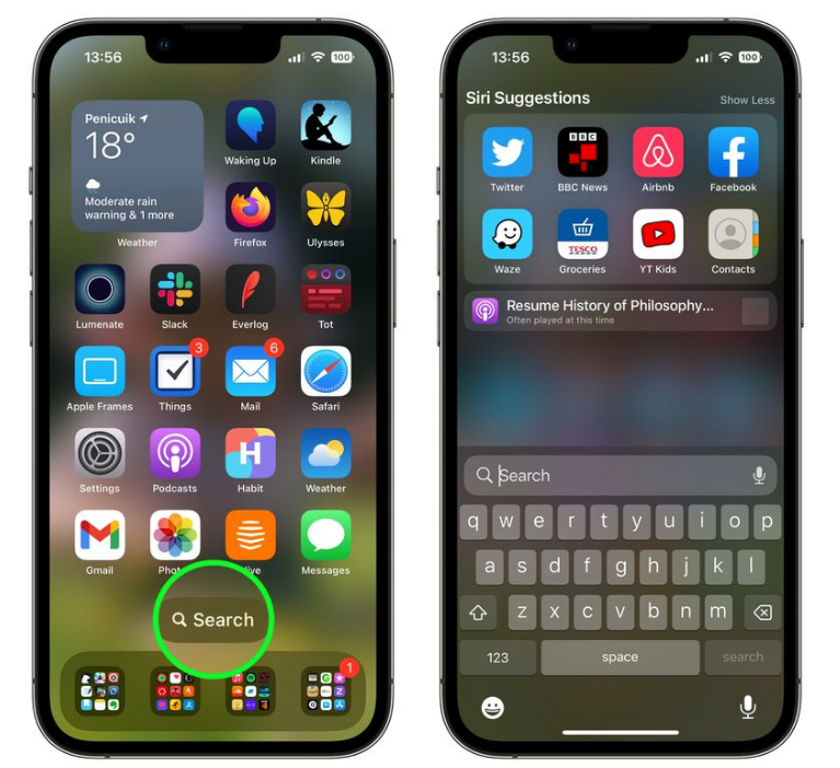 特克斯苹果手机维修分享升级到 iOS 16 后，如何删除主屏幕上的搜索按钮 