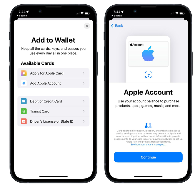 特克斯苹果手机维修分享iOS 15.5钱包App如何添加 Apple 账户 