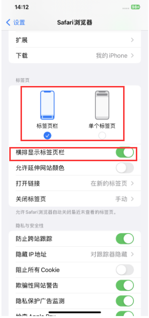 特克斯苹果手机维修分享Safari浏览器如何切换标签栏位置 